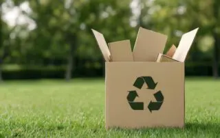 A recycling box filled with cardboard packaging, symbolizing the importance of eco-friendly packaging and the move toward a circular economy.