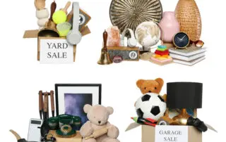 Garage or yard sale. Different stuff isolated on white, set
