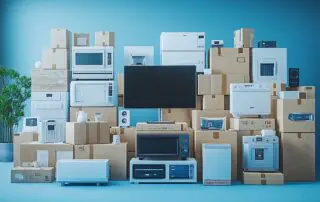 A Stack of New Appliances in Cardboard Boxes