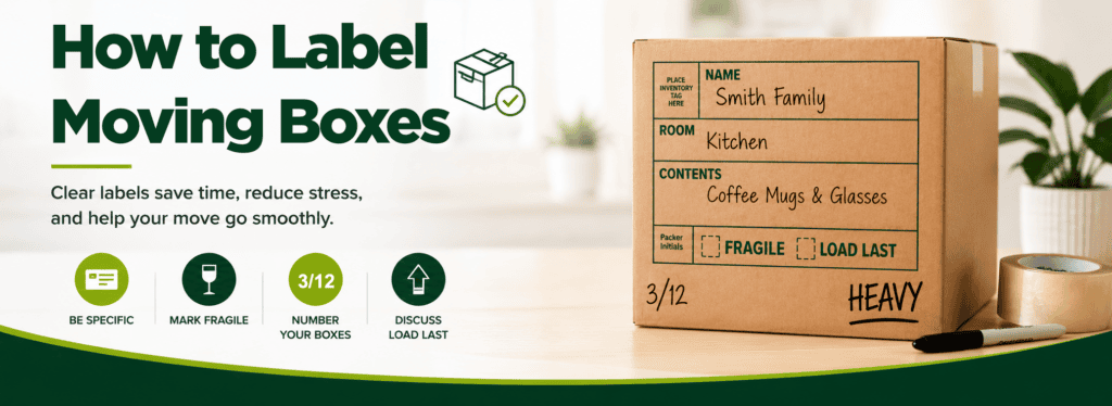 Graphic showing how to label moving boxes